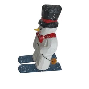 Vintage Silvestri Wooden Skiing Snowman Figurine